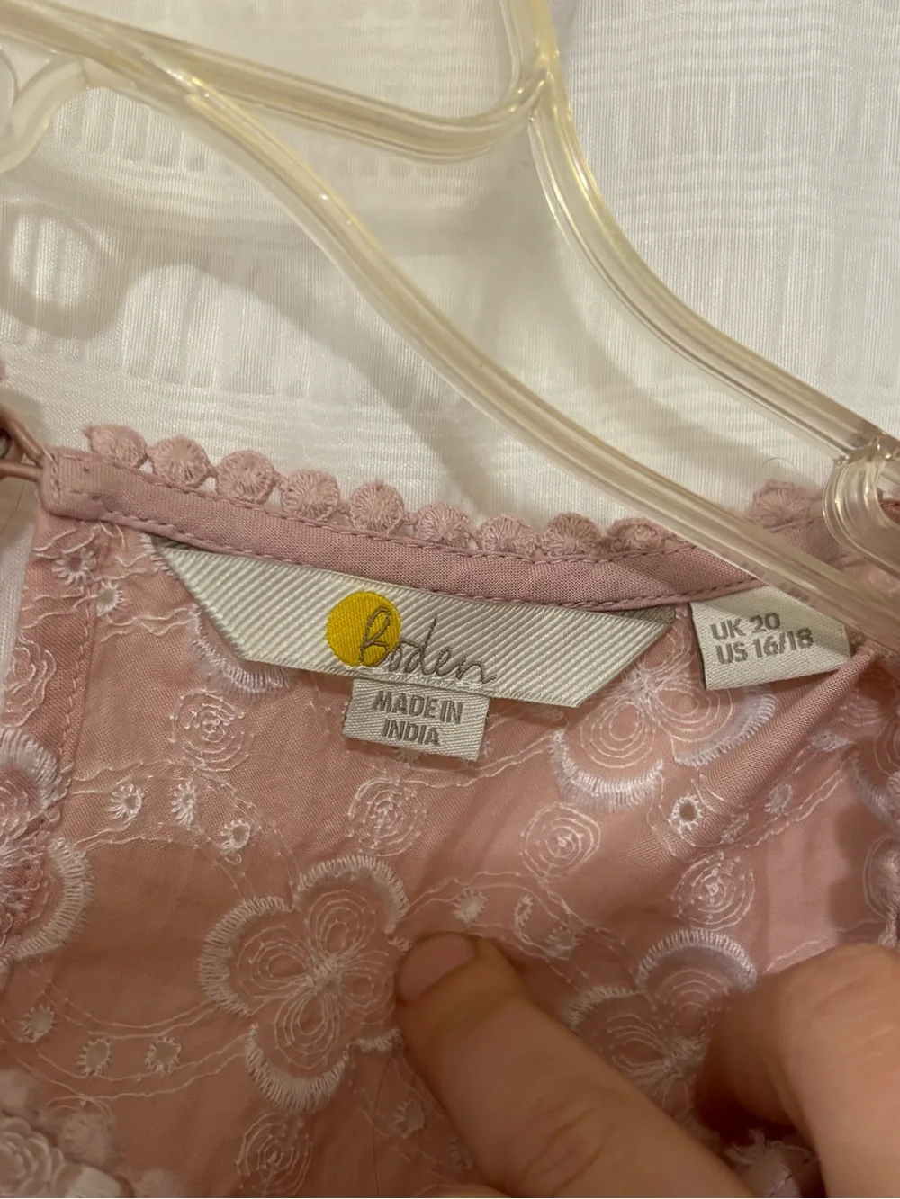 Boden Broderie Pink Puff Sleeve 100% Cotton Floral Eyelet Top Sz 16/18